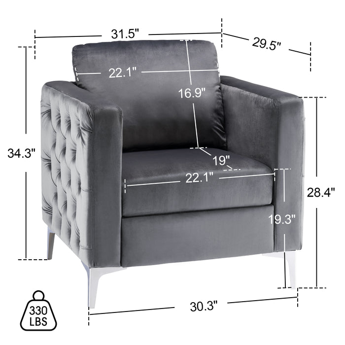 Mcombo Velvet Accent Club Chair, Upholstered Tufted Button Single Sofa Chair, with Silver Metal Legs, Modern Armchair for Living Room Bedroom 4066