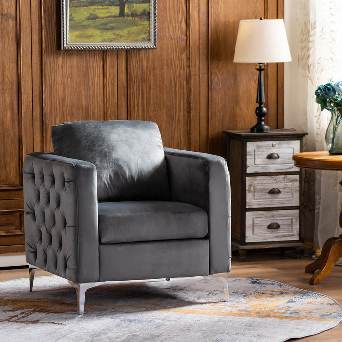 Mcombo Velvet Accent Club Chair, Upholstered Tufted Button Single Sofa Chair, with Silver Metal Legs, Modern Armchair for Living Room Bedroom 4066