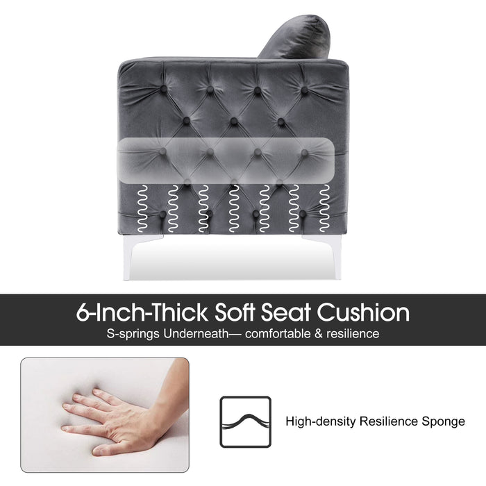 Mcombo Velvet Accent Club Chair, Upholstered Tufted Button Single Sofa Chair, with Silver Metal Legs, Modern Armchair for Living Room Bedroom 4066