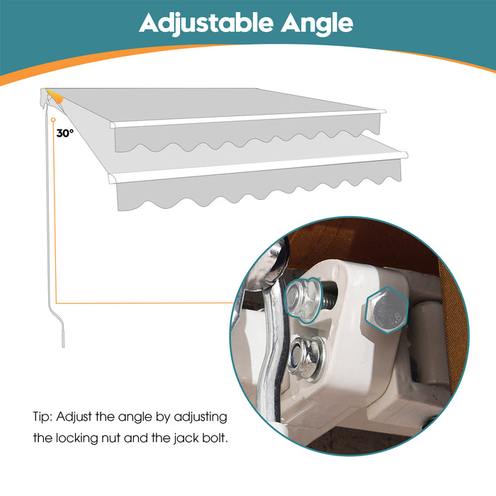 MCombo 13x8 10x8 12x10 FT Manual Retractable Patio Window Awning Commercial Grade - Quality 100% 280G Polyester Sunshade Shelter Outdoor Canopy Aluminum Frame