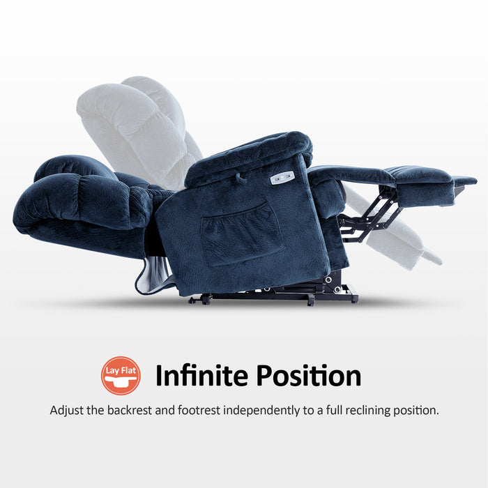 Mcombo Infinite Position Lift Chair with Power Headrest for Elderly People, Lay Flat Power Lift Recliner, Dual Motor, Extended Footrest, USB Ports, 2 Side Pockets, Fabric 7630