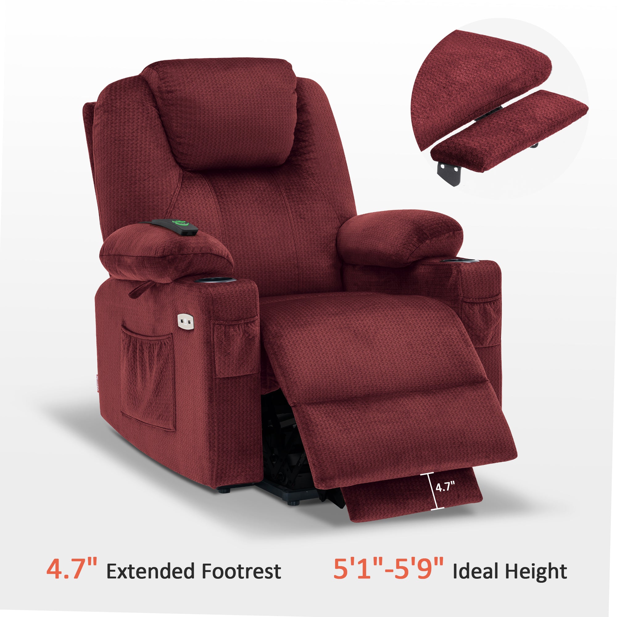 Power Lift Recliner Chair for Elderly, Massage and Heat, Fabric 7040|7516|7141