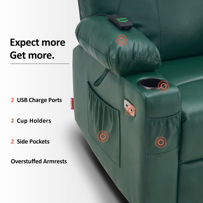 MCombo Power Lift Recliner Chair with Massage and Heat for Elderly, 3 Positions, 2 Side Pockets and Cup Holders, USB Ports, Faux Leather 7040