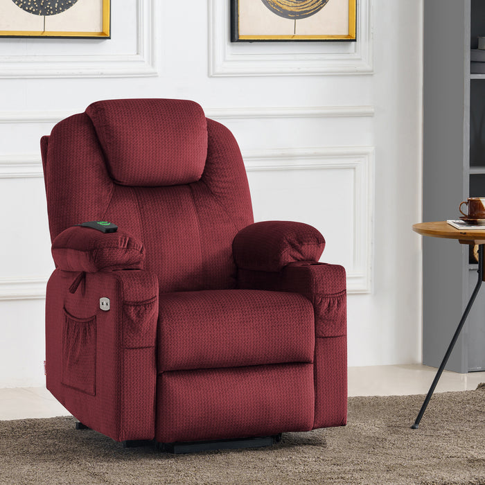 MCombo Small Power Lift Recliner Chair with Massage and Heat for Short Elderly, Extended Footrest, Hand Remote Control, Side Pockets, and Cup Holders, USB Ports, Fabric 7141