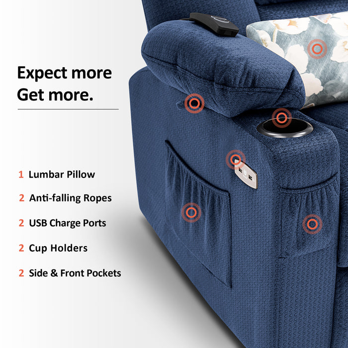 Mcombo Electric Power Lift Recliner Chair with Massage and Heat for Elderly, Extended Footrest, Hand Remote Control, Lumbar Pillow, Cup Holders, USB Ports, Fabric Medium(#7529)