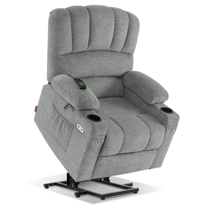 Mcombo Electric Power Lift Recliner Chair Sofa with Massage and Heat for Elderly, Extended Footrest, Hand Remote Control, 2 Side Pockets, Cup Holders, USB Ports, Fabric 7095