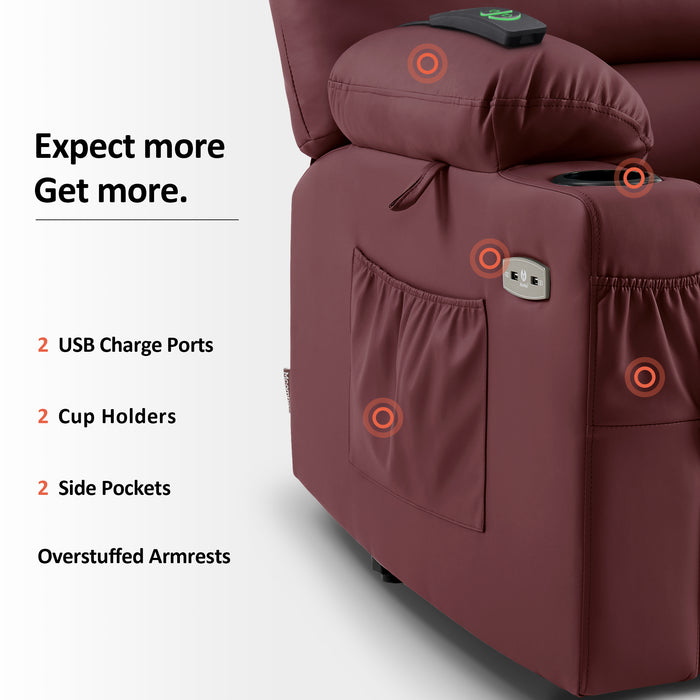 Mcombo Electric Power Lift Recliner Chair Sofa with Massage and Heat for Elderly, Extended Footrest, Hand Remote Control, 2 Side Pockets, Cup Holders, USB Ports, Fabric 7095
