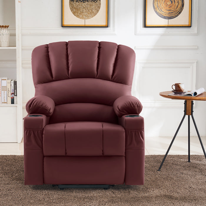 Mcombo Electric Power Lift Recliner Chair Sofa with Massage and Heat for Elderly, Extended Footrest, Hand Remote Control, 2 Side Pockets, Cup Holders, USB Ports, Fabric 7095