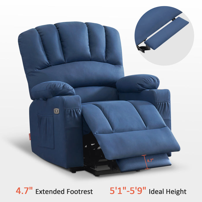 Mcombo Electric Power Lift Recliner Chair Sofa with Massage and Heat for Elderly, Extended Footrest, Hand Remote Control, 2 Side Pockets, Cup Holders, USB Ports, Fabric 7095