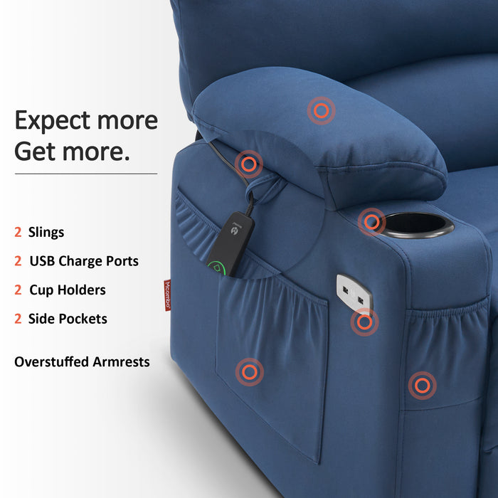 Mcombo Electric Power Lift Recliner Chair Sofa with Massage and Heat for Elderly, Extended Footrest, Hand Remote Control, 2 Side Pockets, Cup Holders, USB Ports, Fabric 7095