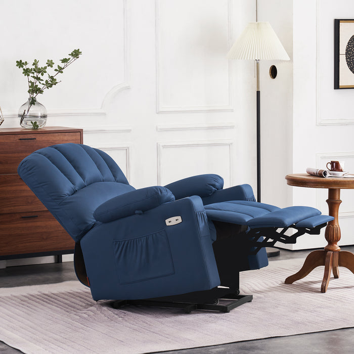 Mcombo Electric Power Lift Recliner Chair Sofa with Massage and Heat for Elderly, Extended Footrest, Hand Remote Control, 2 Side Pockets, Cup Holders, USB Ports, Fabric 7095