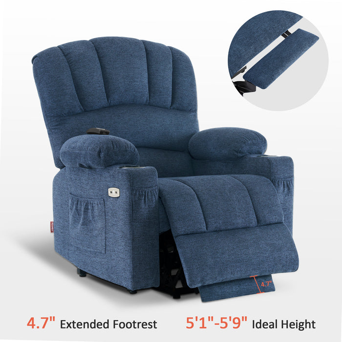 Mcombo Electric Power Lift Recliner Chair Sofa with Massage and Heat for Elderly, Extended Footrest, Hand Remote Control, 2 Side Pockets, Cup Holders, USB Ports, Fabric 7095