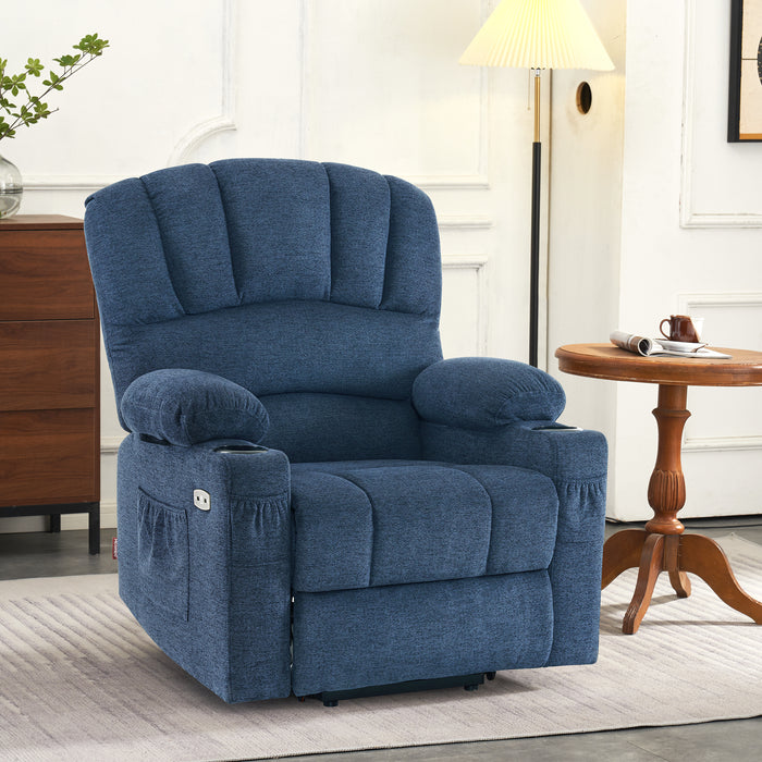 Mcombo Electric Power Lift Recliner Chair Sofa with Massage and Heat for Elderly, Extended Footrest, Hand Remote Control, 2 Side Pockets, Cup Holders, USB Ports, Fabric 7095