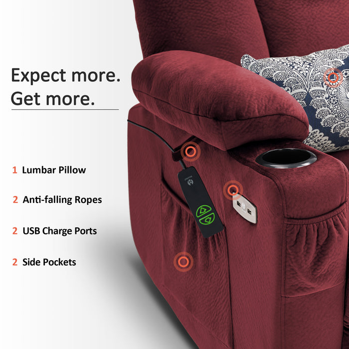 Mcombo Electric Power Lift Recliner Chair with Extended Footrest for Elderly People, 3 Positions, Hand Remote Control, Lumbar Pillow, 2 Cup Holders, USB Ports, 2 Side Pockets, Fabric 7507