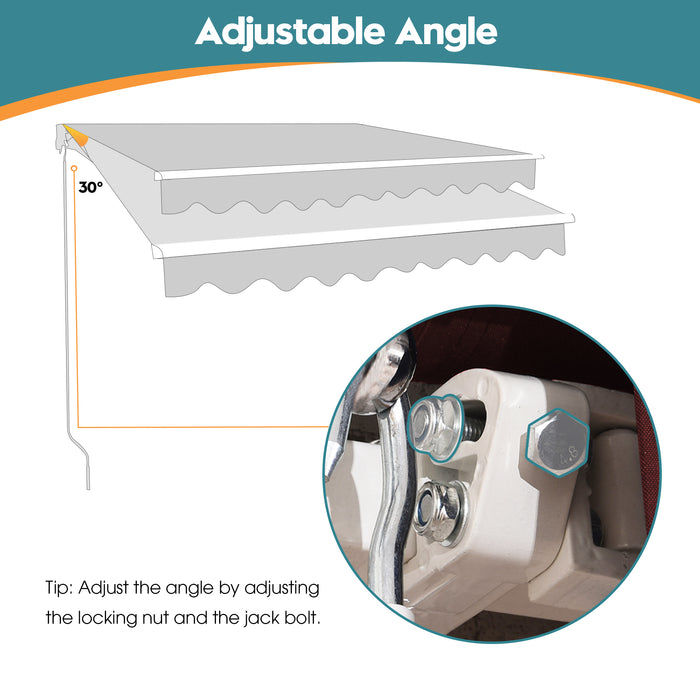 MCombo 13x8 10x8 12x10 FT Manual Retractable Patio Window Awning Commercial Grade - Quality 100% 280G Polyester Sunshade Shelter Outdoor Canopy Aluminum Frame