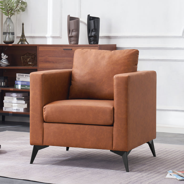 Mcombo Modern Accent Chair, Club Armchair with Metal Legs, Faux Leather Single Sofa Chairs for Living Room Bedroom Office LW654