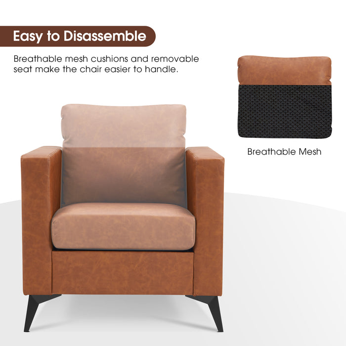 Mcombo Modern Accent Chair, Club Armchair with Metal Legs, Faux Leather Single Sofa Chairs for Living Room Bedroom Office LW654