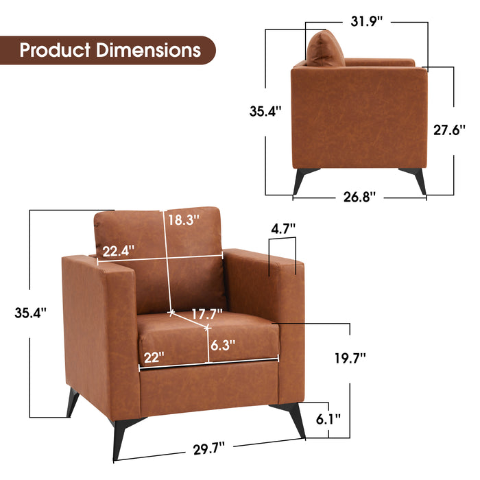 Mcombo Modern Accent Chair, Club Armchair with Metal Legs, Faux Leather Single Sofa Chairs for Living Room Bedroom Office LW654