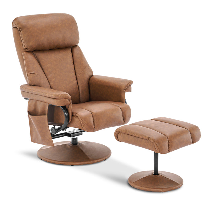 Mcombo Swivel Recliner with Ottoman, Reclining Chair with Massage, Faux Leather Lounge Chairs for Living Room Bedroom 4539