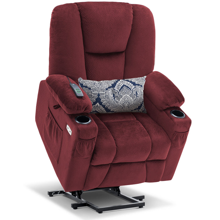 Mcombo Electric Power Lift Recliner Chair with Extended Footrest for Elderly People, 3 Positions, Hand Remote Control, Lumbar Pillow, 2 Cup Holders, USB Ports, 2 Side Pockets, Fabric 7507