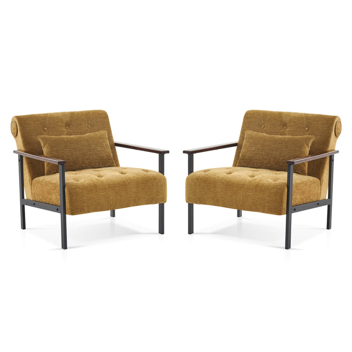MCombo Modern Accent Chairs Set, Chenille Upholstered Armchair, Ergonomics Lounge Chair for Living Room HQ417