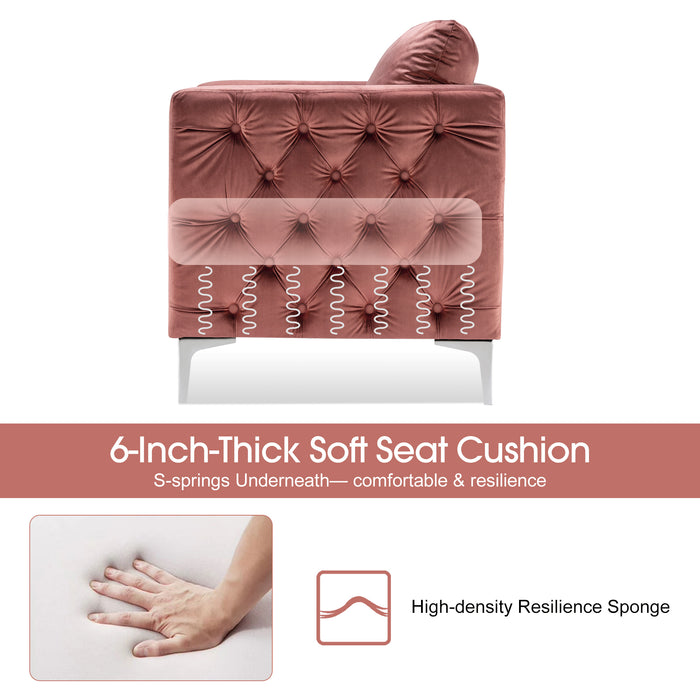 Mcombo Velvet Accent Club Chair, Upholstered Tufted Button Single Sofa Chair, with Silver Metal Legs, Modern Armchair for Living Room Bedroom 4066