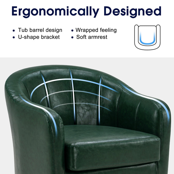 Mcombo Accent Club Chair, Barrel Chair with Ottoman, Faux Leather Arm Chair for Living Room Bedroom, Small Space 4022