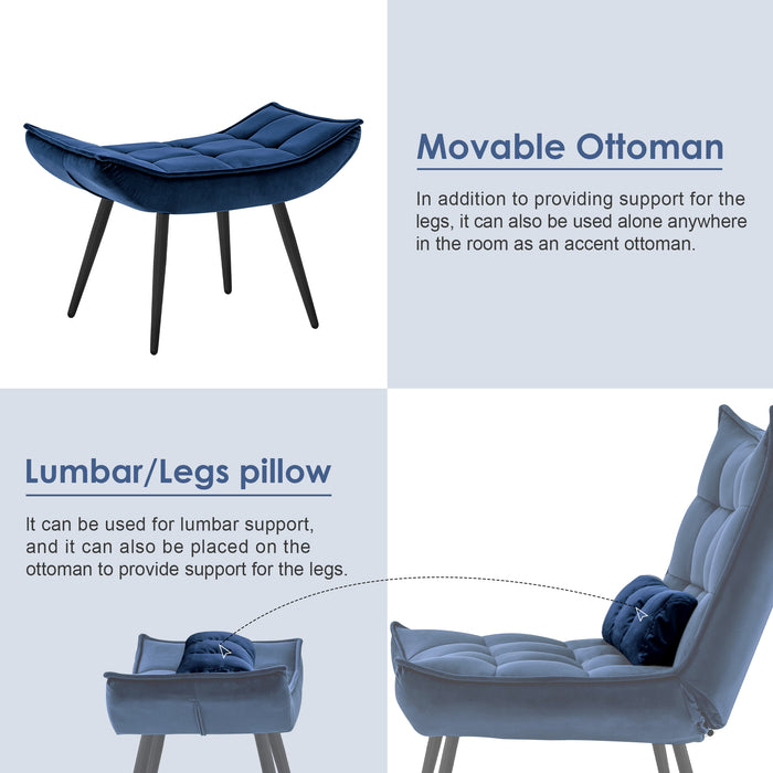 Mcombo Accent Chair with Ottoman, Velvet Modern Tufted Wingback Club Chair, Upholstered Leisure Chairs with Metal Legs for Bedroom Living Room 4079