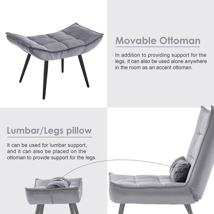 Mcombo Accent Chair with Ottoman, Velvet Modern Tufted Wingback Club Chair, Upholstered Leisure Chairs with Metal Legs for Bedroom Living Room 4079