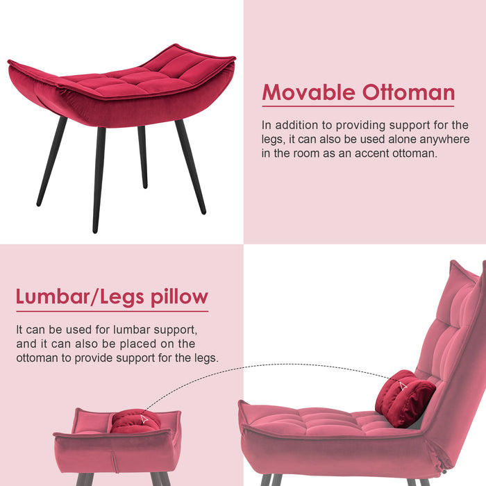 Mcombo Accent Chair with Ottoman, Velvet Modern Tufted Wingback Club Chair, Upholstered Leisure Chairs with Metal Legs for Bedroom Living Room 4079