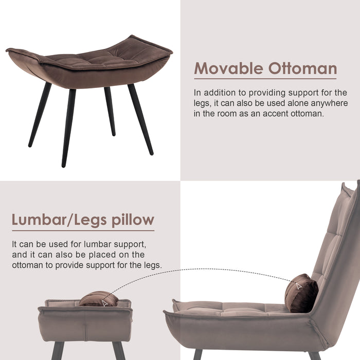 Mcombo Accent Chair with Ottoman, Velvet Modern Tufted Wingback Club Chair, Upholstered Leisure Chairs with Metal Legs for Bedroom Living Room 4079