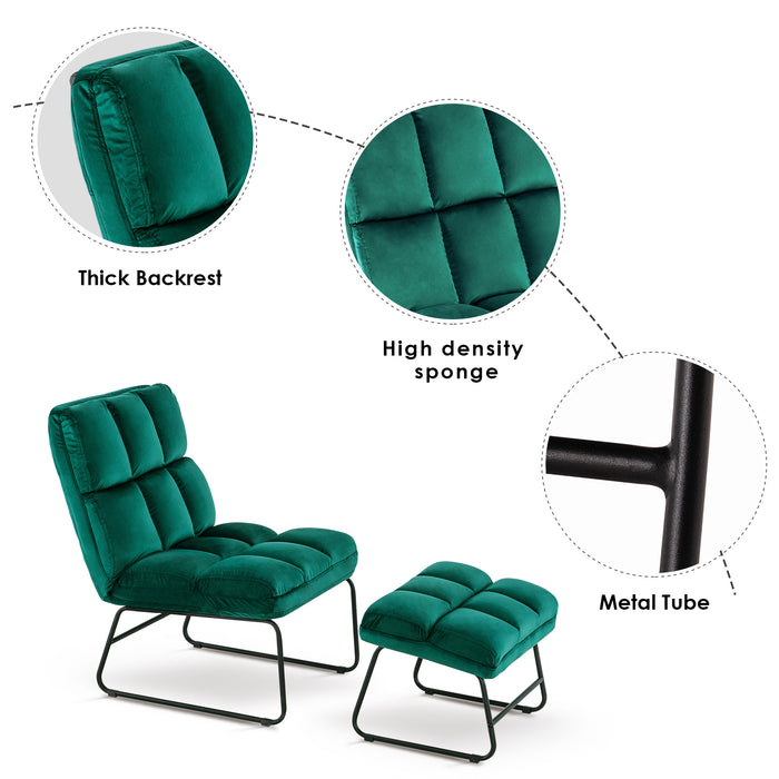 MCombo Velvet Accent Chair with Ottoman, Metal Legs, Club Chair for Living Room Bedroom 0014