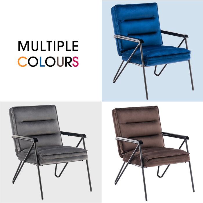 Mcombo Accent Chair with Ottoman, Velvet Modern Tufted Curved Backrest Club Chair, Upholstered Leisure Chairs with Metal Legs for Bedroom Living Room 4750/4747