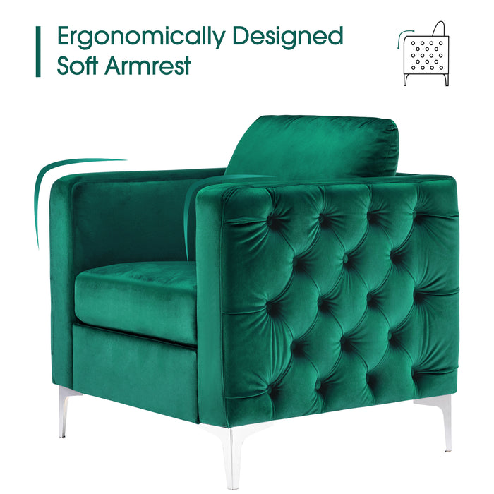 Mcombo Velvet Accent Club Chair, Upholstered Tufted Button Single Sofa Chair, with Silver Metal Legs, Modern Armchair for Living Room Bedroom 4066