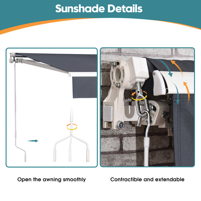 MCombo 13x8 10x8 12x10 FT Manual Retractable Patio Window Awning Commercial Grade - Quality 100% 280G Polyester Sunshade Shelter Outdoor Canopy Aluminum Frame