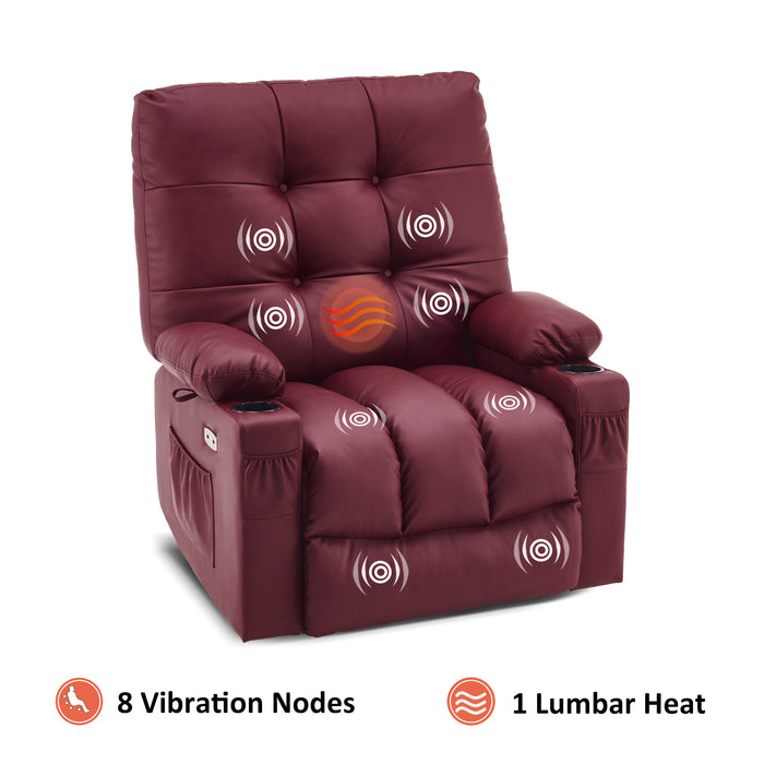Mcombo Large Electric Power Swivel Glider Rocker Recliner Chair with Massage and Heat, USB Ports, Remote, USB Ports, 2 Side & Pockets, Faux Leather 7748