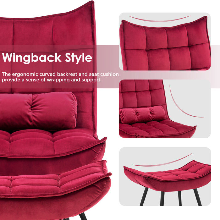 Mcombo Accent Chair with Ottoman, Velvet Modern Tufted Wingback Club Chair, Upholstered Leisure Chairs with Metal Legs for Bedroom Living Room 4079