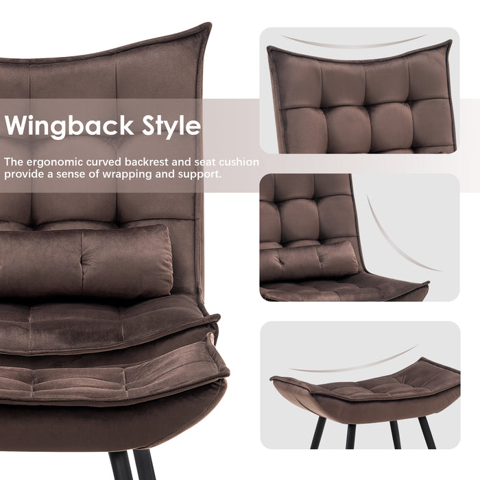 Mcombo Accent Chair with Ottoman, Velvet Modern Tufted Wingback Club Chair, Upholstered Leisure Chairs with Metal Legs for Bedroom Living Room 4079