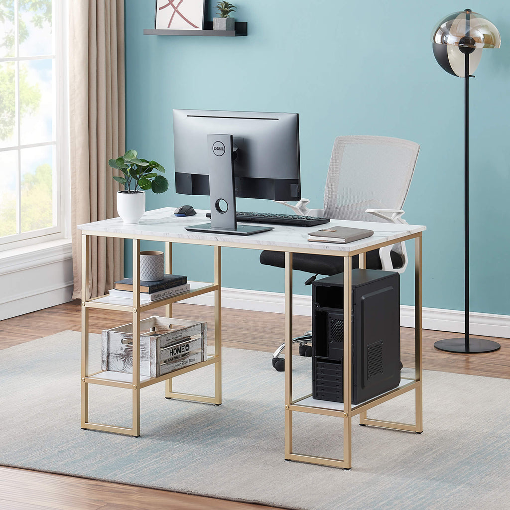 Mcombo Computer Desk with Shelves, Office Desk for Living Room — MCombo