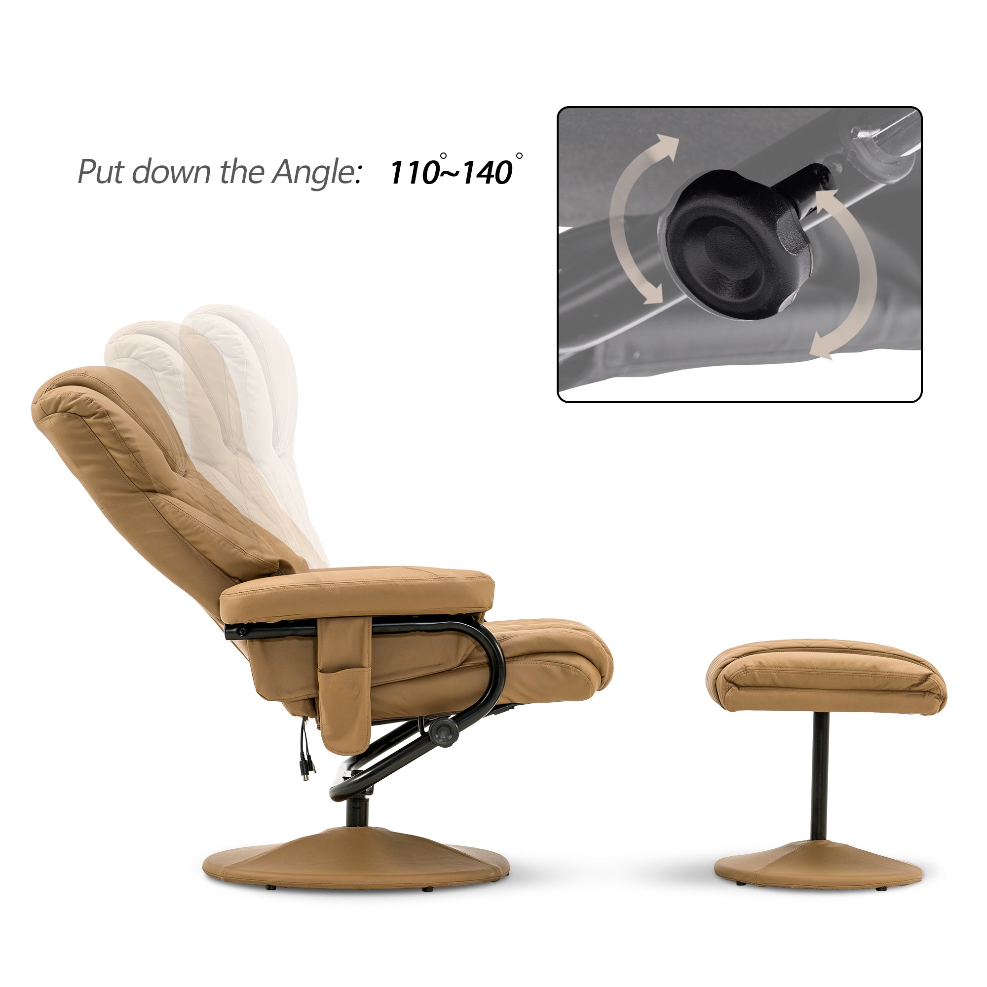 Swivel Recliner with Ottoman, with Massage, Faux Leather 4901