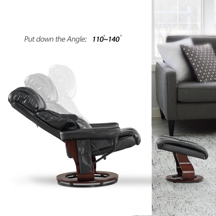 Mcombo Recliner with Ottoman Reclining Chair with Massage and Lumbar Pillow, 360 Degree Swivel Wood Base, Faux Leather 9068