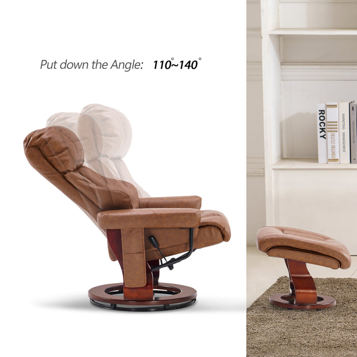 Mcombo Recliner with Ottoman Reclining Chair with Massage and Lumbar Pillow, 360 Degree Swivel Wood Base, Faux Leather 9068