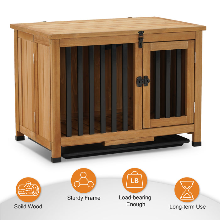 Mcombo Wooden Dog Crate Furniture End Table with Door, No Assembly Portable Foldable Pet Crate Dog Kennel Indoor with Removable Tray