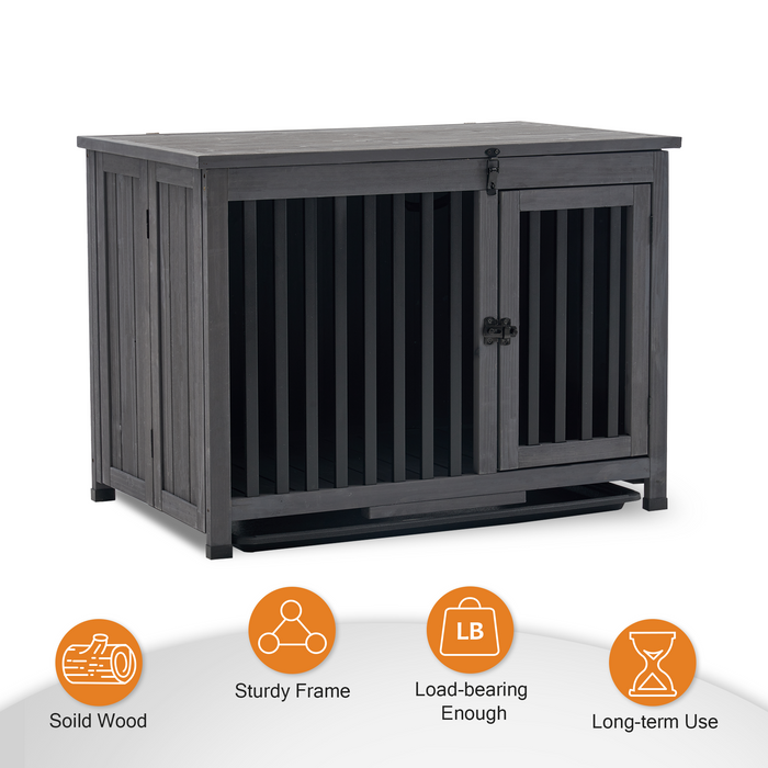 Mcombo Wooden Dog Crate Furniture End Table with Door, No Assembly Portable Foldable Pet Crate Dog Kennel Indoor with Removable Tray