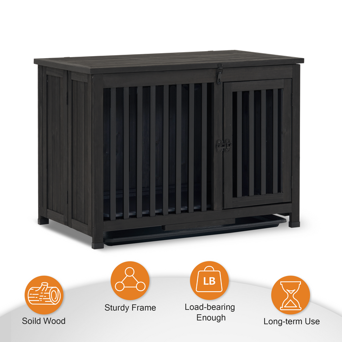Mcombo Wooden Dog Crate Furniture End Table with Door, No Assembly Portable Foldable Pet Crate Dog Kennel Indoor with Removable Tray