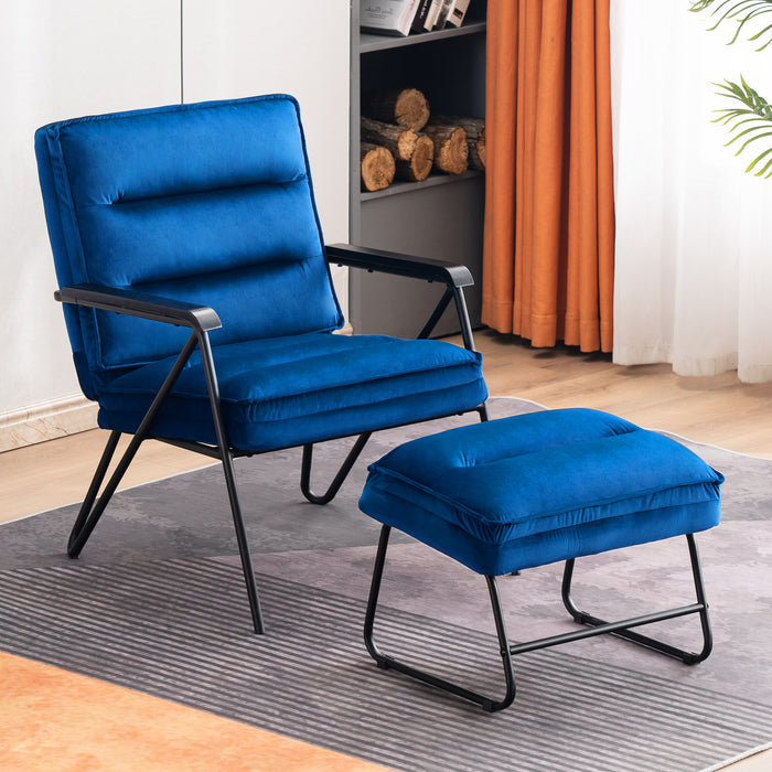 Mcombo Accent Chair with Ottoman, Velvet Modern Tufted Curved Backrest Club Chair, Upholstered Leisure Chairs with Metal Legs for Bedroom Living Room 4750/4747