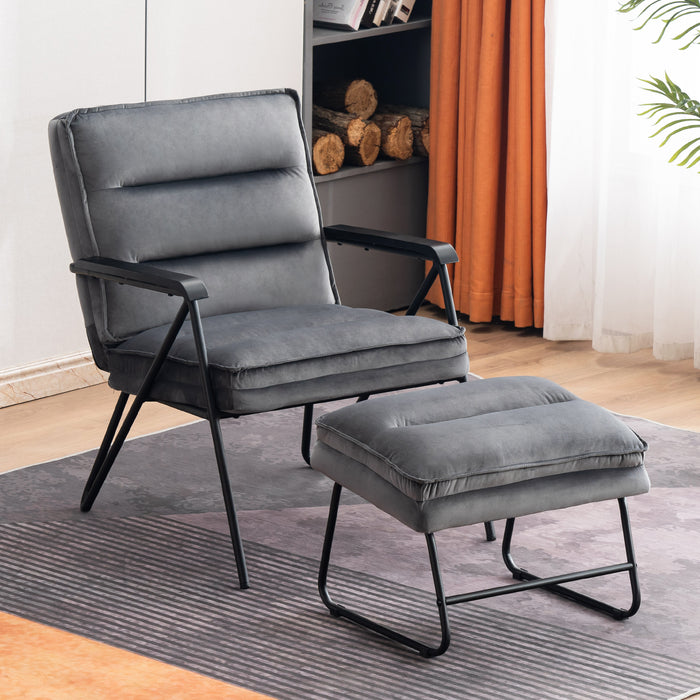 Mcombo Accent Chair with Ottoman, Velvet Modern Tufted Curved Backrest Club Chair, Upholstered Leisure Chairs with Metal Legs for Bedroom Living Room 4750/4747