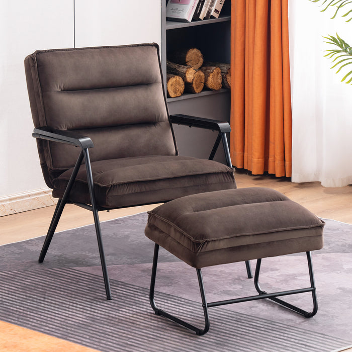 Mcombo Accent Chair with Ottoman, Velvet Modern Tufted Curved Backrest Club Chair, Upholstered Leisure Chairs with Metal Legs for Bedroom Living Room 4750/4747