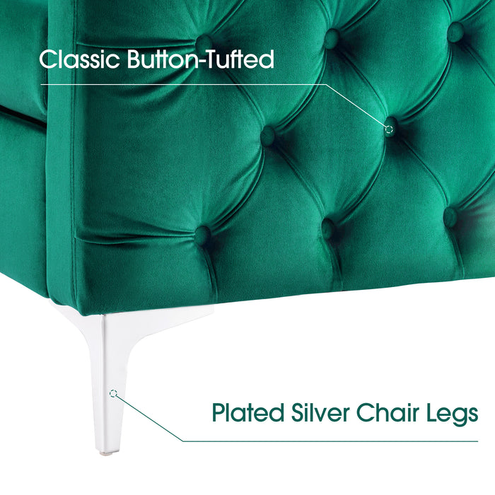 Mcombo Velvet Accent Club Chair, Upholstered Tufted Button Single Sofa Chair, with Silver Metal Legs, Modern Armchair for Living Room Bedroom 4066