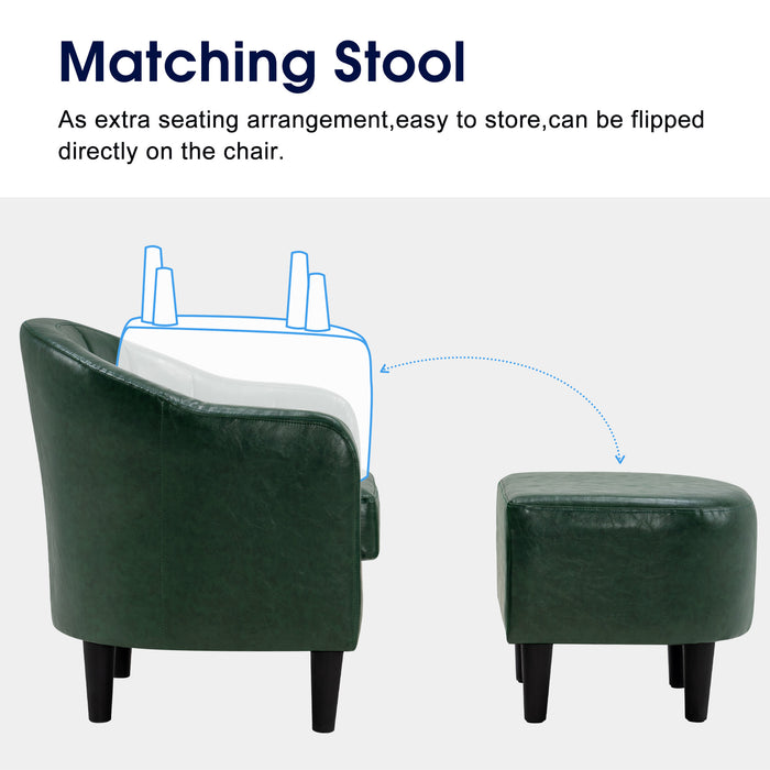 Mcombo Accent Club Chair, Barrel Chair with Ottoman, Faux Leather Arm Chair for Living Room Bedroom, Small Space 4022